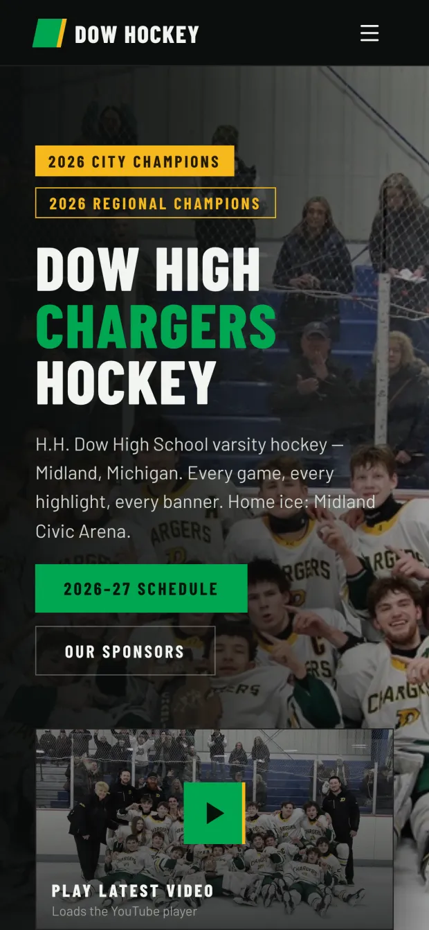 The Dow High Chargers team site on a phone